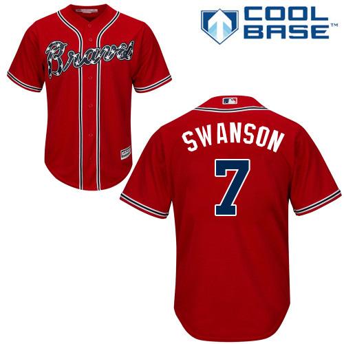 Braves #7 Dansby Swanson Red Cool Base Stitched Youth MLB Jersey Braves #7 Dansby Swanson Red Cool Base Stitched Youth MLB Jersey