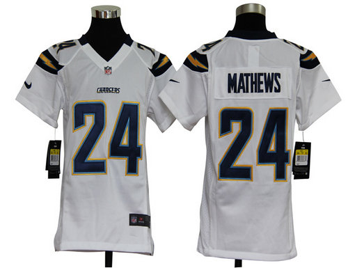 Youth Nike NFL San Diego Chargers 24 Ryan Mathews White Jerseys