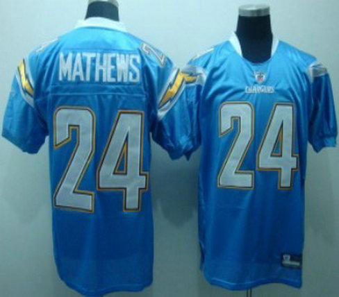 San Diego Chargers #24 Mathews Youth Light Blue Jersey