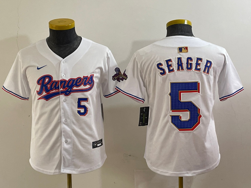 Youth Texas Rangers #5 Corey Seager White Gold Stitched Baseball Jersey(Run Small) 5 Youth Texas Rangers #5 Corey Seager White Gold Stitched Baseball Jersey(Run Small) 5