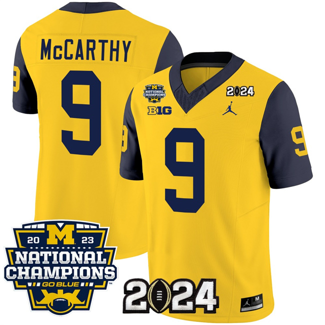 Men's Michigan Wolverines #9 J.J. McCarthy Yellow Navy 2024 F.U.S.E. With 2023 National Champions Patch Stitched Jersey Men's Michigan Wolverines #9 J.J. McCarthy Yellow Navy 2024 F.U.S.E. With 2023 National Champions Patch Stitched Jersey