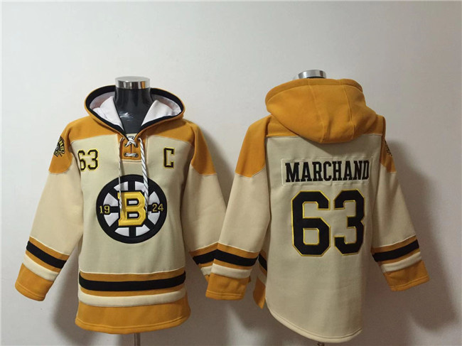 Men's Boston Bruins #63 Brad Marchand Cream Ageless Must-Have Lace-Up Pullover Hoodie Men's Boston Bruins #63 Brad Marchand Cream Ageless Must-Have Lace-Up Pullover Hoodie