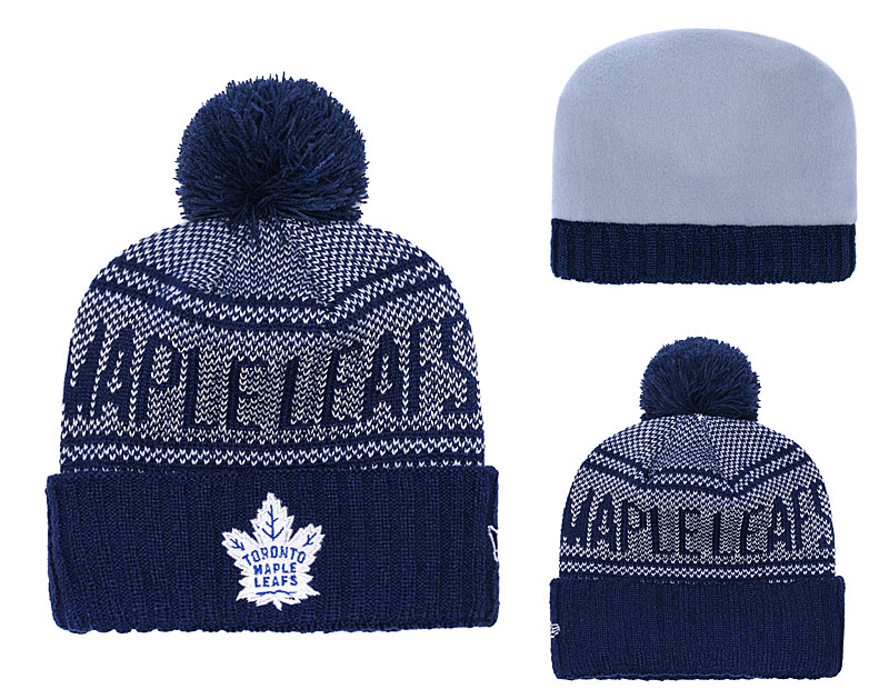 Maple Leafs Team Logo Navy Pom Knit Hat YD