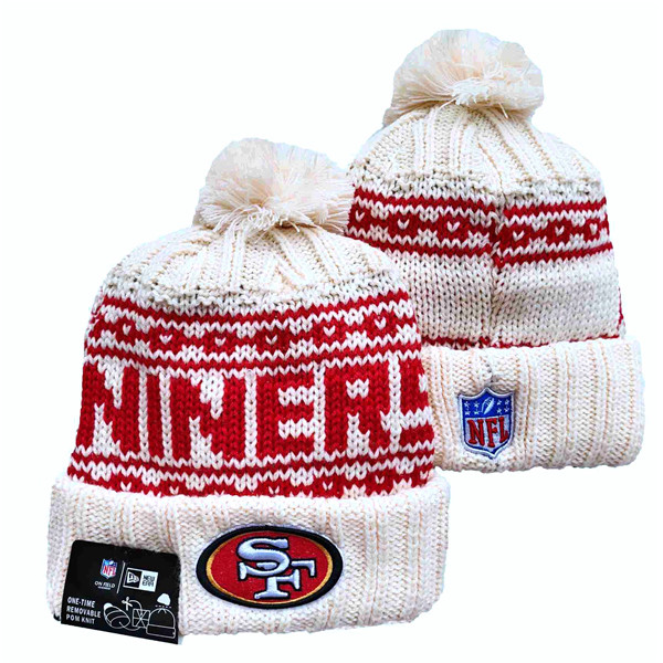 49ers Team Logo Pom Cuffed White Knit Hat YD