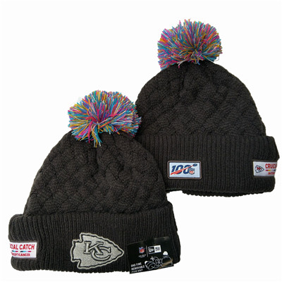 Chiefs Team Logo Black 100th Season Pom Knit Hat YD