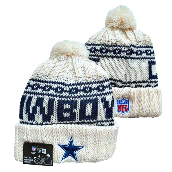 Cowboys Team Logo Pom Cuffed White Knit Hat YD