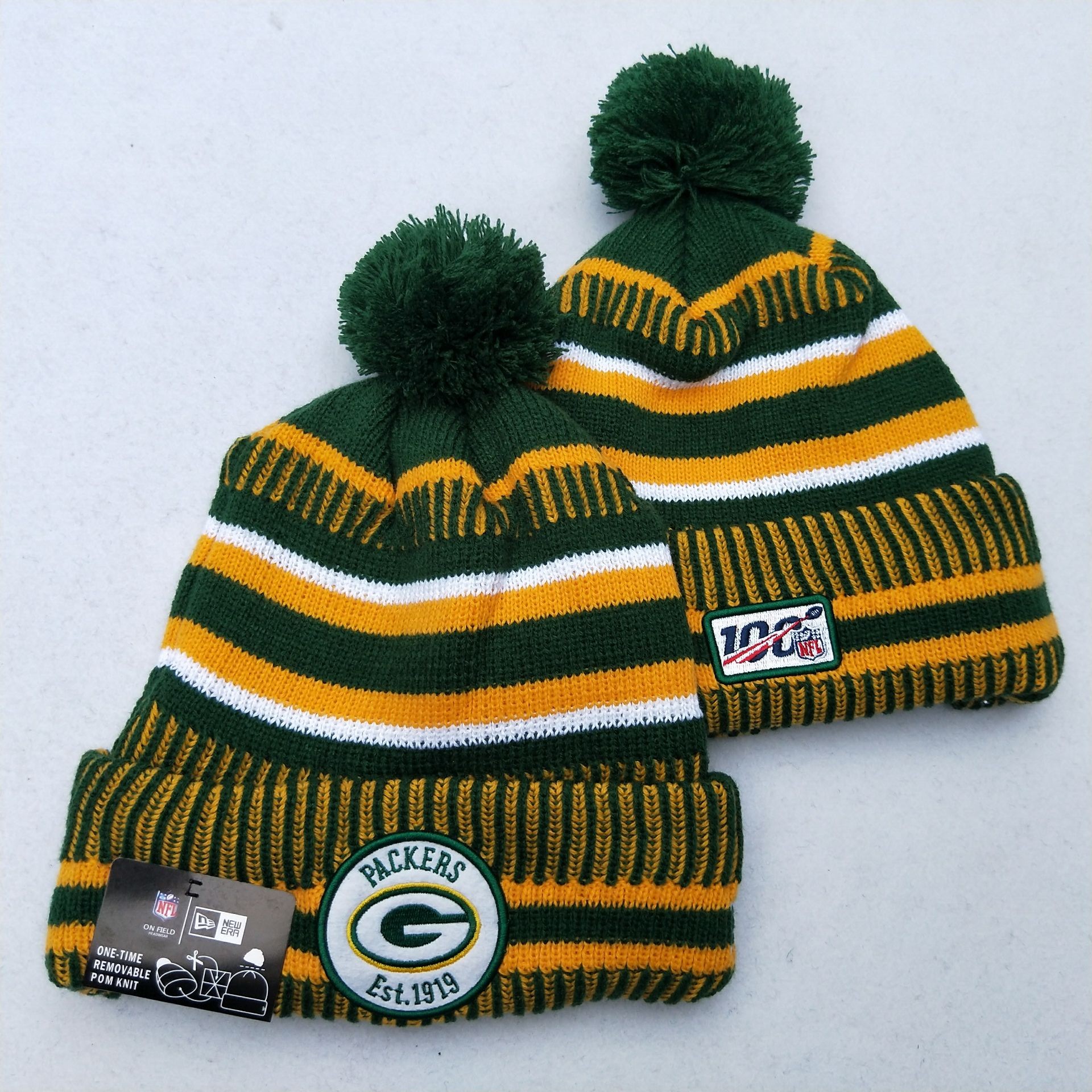 Packers Team Logo Green Yellow 100th Season Pom Knit Hat YD Packers Team Logo Green Yellow 100th Season Pom Knit Hat YD