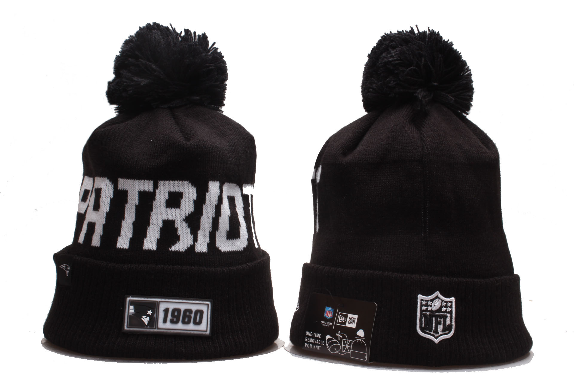 Patriots Team Logo Black Cuffed Pom Knit Hat YP Patriots Team Logo Black Cuffed Pom Knit Hat YP