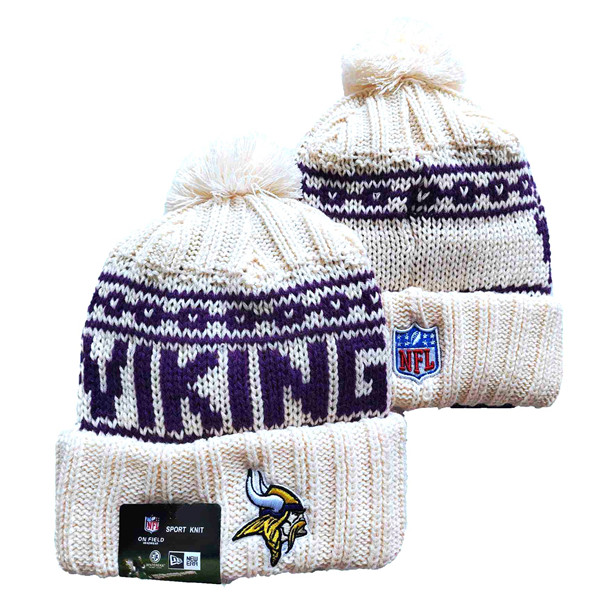 Vikings Team Logo Pom Cuffed White Knit Hat YD