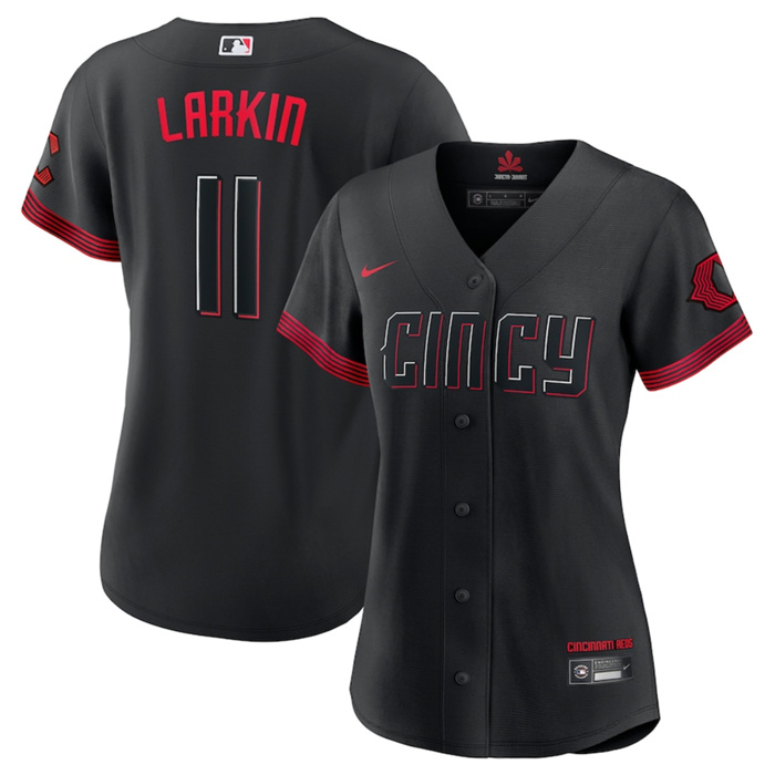Women's Cincinnati Reds #11 Barry Larkin Black 2023 City Connect Stitched Baseball Jersey(Run Small) Women's Cincinnati Reds #11 Barry Larkin Black 2023 City Connect Stitched Baseball Jersey(Run Small)