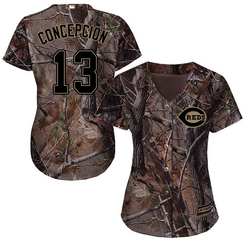 Reds #13 Dave Concepcion Camo Realtree Collection Cool Base Women's Stitched Baseball Jersey Reds #13 Dave Concepcion Camo Realtree Collection Cool Base Women's Stitched Baseball Jersey