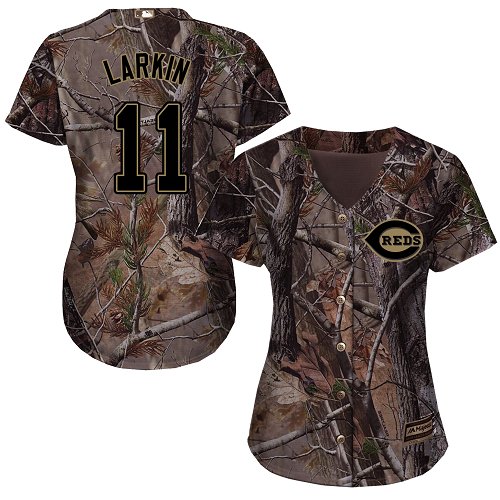 Reds #11 Barry Larkin Camo Realtree Collection Cool Base Women's Stitched Baseball Jersey Reds #11 Barry Larkin Camo Realtree Collection Cool Base Women's Stitched Baseball Jersey