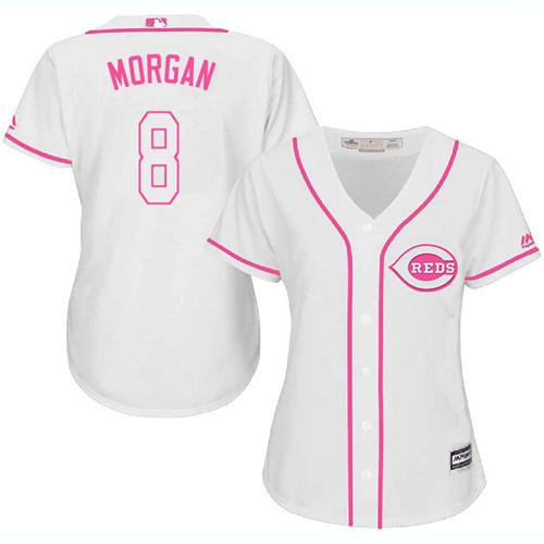 Reds #8 Joe Morgan White Pink Fashion Women's Stitched MLB Jersey Reds #8 Joe Morgan White Pink Fashion Women's Stitched MLB Jersey