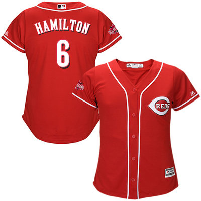 Reds #6 Billy Hamilton Red Alternate Women's Stitched MLB Jersey