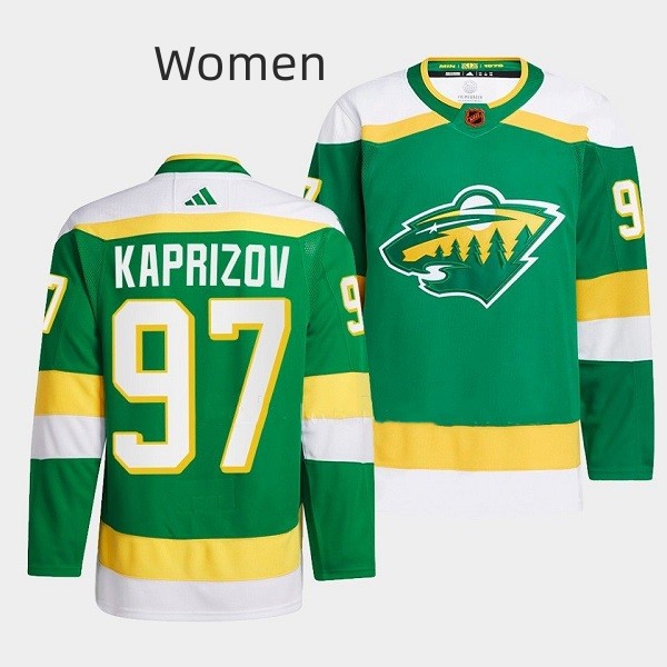 Women Minnesota Wild #97 Kirill Kaprizov Green 2022-23 Reverse Retro Stitched Jersey