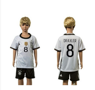 Germany #8 Draxler White Home Kid Soccer Country Jersey