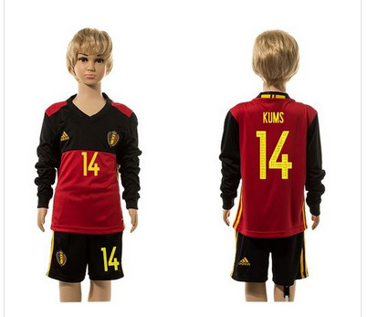 Belgium #14 Kums Red Home Long Sleeves Kid Soccer Country Jersey