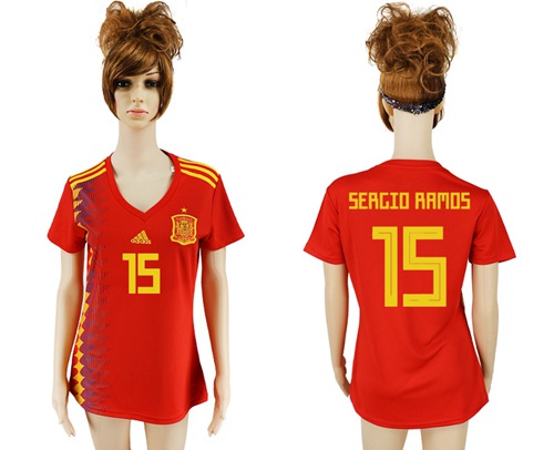 Women's Spain #15 Sergio Ramos Red Home Soccer Country Jersey