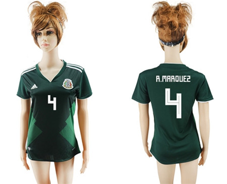 Women's Mexico #4 R.Marquez Home Soccer Country Jersey
