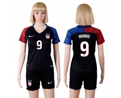 Women's USA #9 Morris Away(Three Star) Soccer Country Jersey