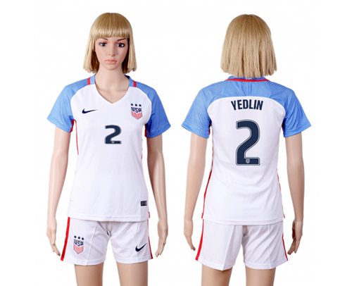 Women's USA #2 Yedlin Home(Three Star) Soccer Country Jersey