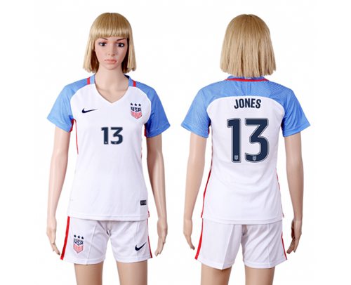 Women's USA #13 Jones Home(Three Star) Soccer Country Jersey