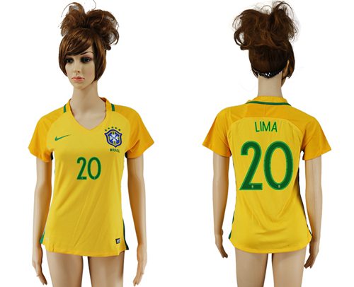 Women's Brazil #20 Lima Home Soccer Country Jersey