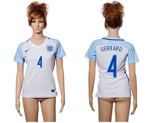 Women's England #4 Gerrard Home Soccer Country Jersey