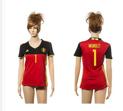 Women's Belgium #1 Mignolet Red Home Soccer Country Jersey