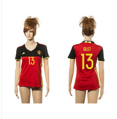 Women's Belgium #13 Gillet Red Home Soccer Country Jersey
