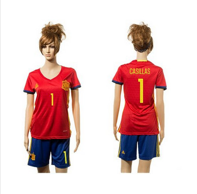 Women's Spain #1 Casillas Red Home Soccer Country Jersey