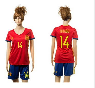Women's Spain #14 Thiago Red Home Soccer Country Jersey