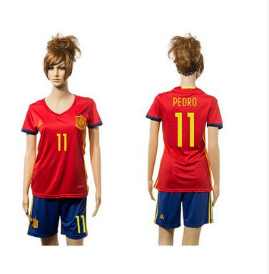 Women's Spain #11 Pedro Red Home Soccer Country Jersey