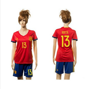 Women's Spain #13 Mata Red Home Soccer Country Jersey