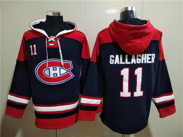 Men's Montreal Canadiens #11 Brendan Gallagher Navy Red Lace-Up Pullover Hoodie