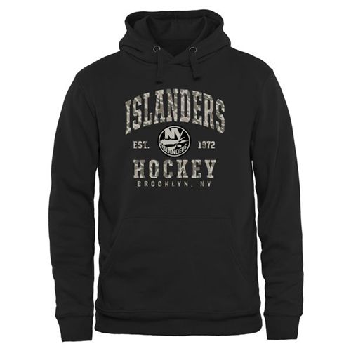 Men's New York Islanders Black Camo Stack Pullover Hoodie Men's New York Islanders Black Camo Stack Pullover Hoodie