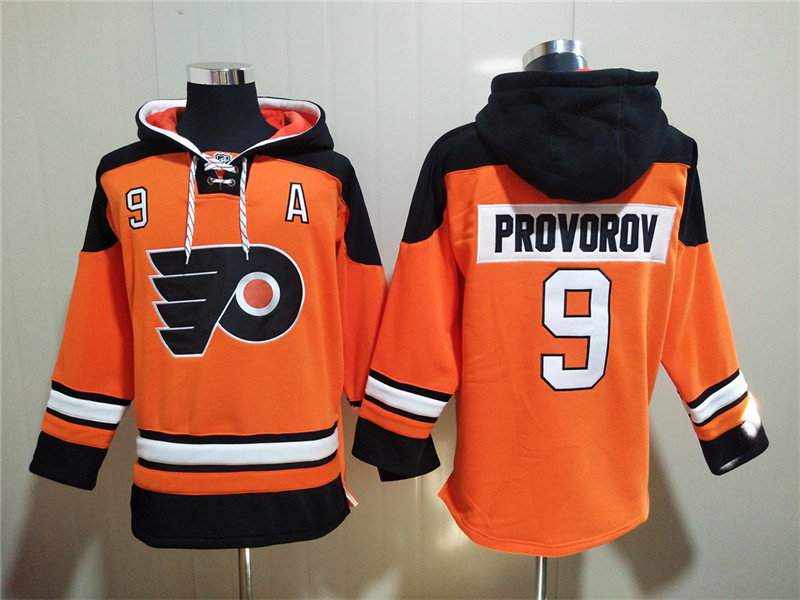 Men's Philadelphia Flyers #9 Ivan Provorov Orange Ageless Must-Have Lace-Up Pullover Hoodie Men's Philadelphia Flyers #9 Ivan Provorov Orange Ageless Must-Have Lace-Up Pullover Hoodie