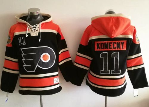 Flyers #11 Travis Konecny Black Sawyer Hooded Sweatshirt Stitched NHL Jersey Flyers #11 Travis Konecny Black Sawyer Hooded Sweatshirt Stitched NHL Jersey