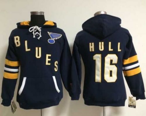 St. Louis Blues #16 Brett Hull Navy Blue Women's Old Time Heidi NHL Hoodie St. Louis Blues #16 Brett Hull Navy Blue Women's Old Time Heidi NHL Hoodie