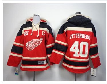 NHL Red Wings #40 Henrik Zetterberg Red Sawyer Hooded Sweatshirt Jersey