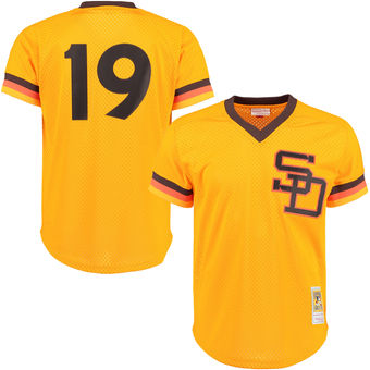 Men's San Diego Padres Tony Gwynn Mitchell & Ness Gold 1982 Authentic Cooperstown Collection Mesh Batting Practice Jersey Men's San Diego Padres Tony Gwynn Mitchell & Ness Gold 1982 Authentic Cooperstown Collection Mesh Batting Practice Jersey