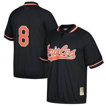 Men's Baltimore Orioles Cal Ripken Jr. Mitchell & Ness Black Cooperstown Collection Mesh Batting Practice Quarter-Zip Jersey Men's Baltimore Orioles Cal Ripken Jr. Mitchell & Ness Black Cooperstown Collection Mesh Batting Practice Quarter-Zip Jersey