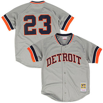 Men's Detroit Tigers Kirk Gibson Mitchell & Ness Gray Fashion Cooperstown Collection Mesh Batting Practice Jersey Men's Detroit Tigers Kirk Gibson Mitchell & Ness Gray Fashion Cooperstown Collection Mesh Batting Practice Jersey