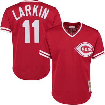Men's Cincinnati Reds Barry Larkin Mitchell & Ness Red Throwback Cooperstown Mesh Batting Practice Jersey Men's Cincinnati Reds Barry Larkin Mitchell & Ness Red Throwback Cooperstown Mesh Batting Practice Jersey
