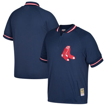 Men's Boston Red Sox Mitchell & Ness Navy Cooperstown Collection Mesh Batting Practice Quarter-Zip Jersey Men's Boston Red Sox Mitchell & Ness Navy Cooperstown Collection Mesh Batting Practice Quarter-Zip Jersey