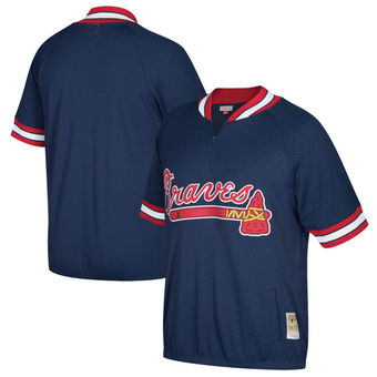 Men's Atlanta Braves Mitchell & Ness Navy Cooperstown Collection Mesh Batting Practice Quarter-Zip Jersey Men's Atlanta Braves Mitchell & Ness Navy Cooperstown Collection Mesh Batting Practice Quarter-Zip Jersey