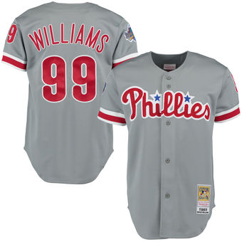 Men's 1993 Philadelphia Phillies Mitch Williams Mitchell & Ness Gray Road Authentic Throwback Jersey Men's 1993 Philadelphia Phillies Mitch Williams Mitchell & Ness Gray Road Authentic Throwback Jersey
