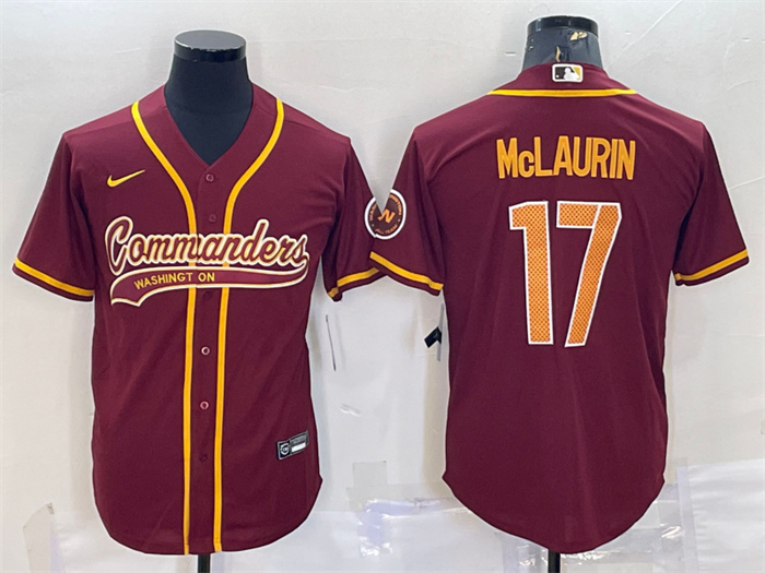 Men's Washington Commanders #17 Terry McLaurin Burgundy With Patch Cool Base Stitched Baseball Jersey Men's Washington Commanders #17 Terry McLaurin Burgundy With Patch Cool Base Stitched Baseball Jersey