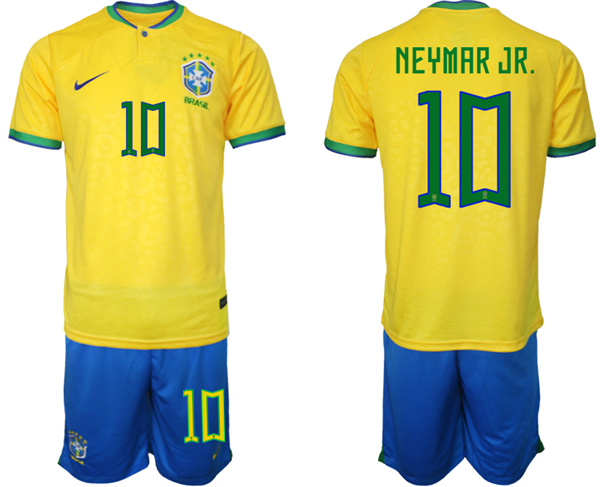 Men's Brazil #10 Neymar Jr Yellow 2022 FIFA World Cup Home Soccer Jersey Suit Men's Brazil #10 Neymar Jr Yellow 2022 FIFA World Cup Home Soccer Jersey Suit
