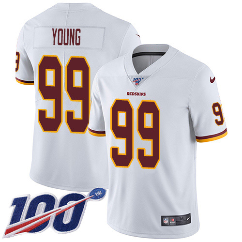 Nike Redskins #99 Chase Young White Men's Stitched NFL 100th Season Vapor Untouchable Limited Jersey Nike Redskins #99 Chase Young White Men's Stitched NFL 100th Season Vapor Untouchable Limited Jersey